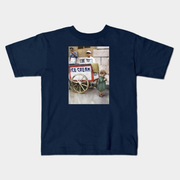 Italy, San Severo. Ice Cream Cart, 1944 Kids T-Shirt by UltraQuirky